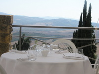 Terrasse vom "Il Chiostro" in Pienza mit Blick ins Val d'Orcia