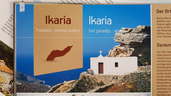 Werbung für Ikaria mit Kapelle von Folegandros