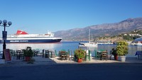 Die Nissos Mykonos im Hafen von Evdilos, September 2019